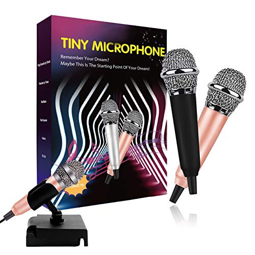 Mini Microphone2PCS Tiny Microphone Karaoke MicrophonePet Sniffing Microphone With mic stand for ManPet Voice Recording Shouting and sing Black and Gold-02