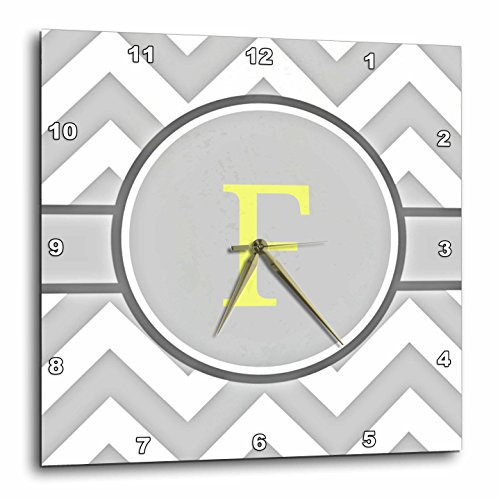 3dRose Grey & White Chevron with Yellow Monogram Initial F - Wall Clock, 13 by 13-Inch (DPP_222094_2)