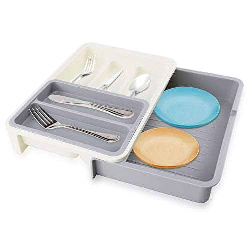 Flatware Organizers Expandable Cutlery Drawer Organizer Flatware Drawer Tray for Silverware Serving Utensils Multi-Purpose Storage for Kitchen Office Bathroom Supplies