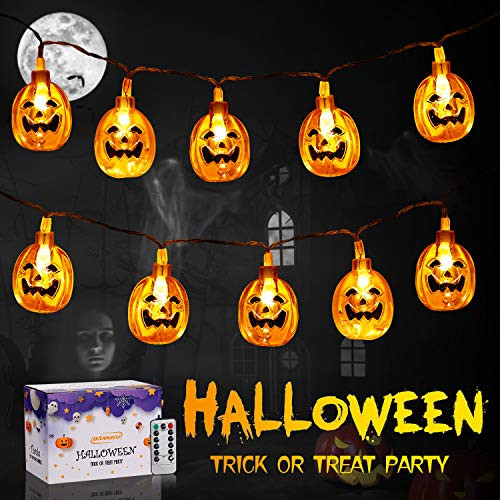BANNILU Halloween Pumpkin String Lights with Remote 20LED 8 Modes IP65 Waterproof Battery Operated Pumpkin String Lights for Halloween Bar Outdoor Indoor Halloween Decor Pumpkin-Warm White BANNILU Halloween Pumpkin String Lights with Remote 20LED 8 Modes IP65 Waterproof Battery Operated Pumpkin String Lights for Halloween Bar Outdoor Indoor Halloween Decor Pumpkin-Warm White