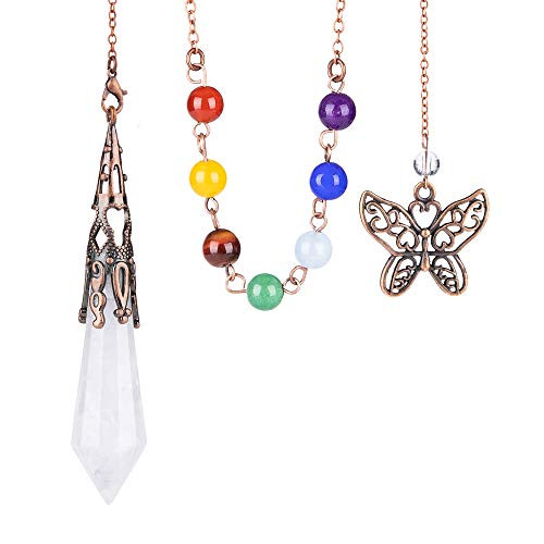Bivei Pendulum Crystal Natural Quartz Gemstone for Dowsing Divination Chakra Reiki Pointed with Chakra Chain and Butterfly