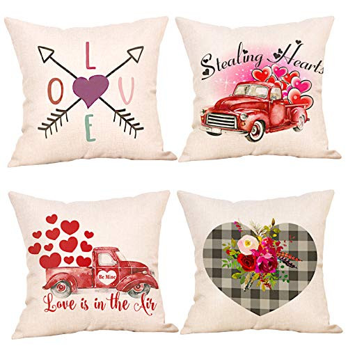 Valentine Pillow Covers 18x18 inch 4 pcs Valentines day Pillow Covers 18x18 inch Valentines Day Decorations Throw Pillow Covers Valentines Day Decor for Home Decor Throw Pillows Cushion Cases