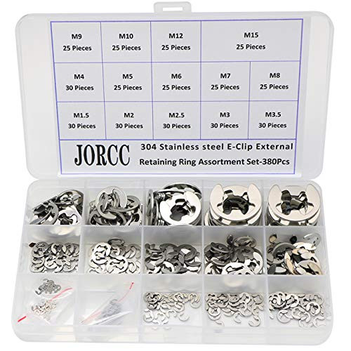 Retaining Rings Assortment 380PCS 304 Stainless Steel E-Clip External Circlip Snap Retaining Clip Ring Set 1_5mm-15mm