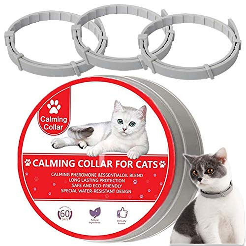 LeQuiven Cat Calming Collars 3 Pack Calming Collar for Cats Kitten Pheromone Anti-Anxiety Calm Collars Natural Waterproof Adjustable Collar Up to 15 Inches Fit for Small Medium Large Cats Grey
