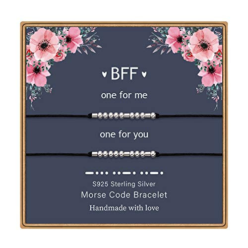 BFF Morse Code Bracelets for Women S925 Sterling Silver Beads Best friends Gifts Morse Code Strand Bracelets Gifts Friendship Bracelet Gifts Idea for 2 Best Friends Birthday Graduation