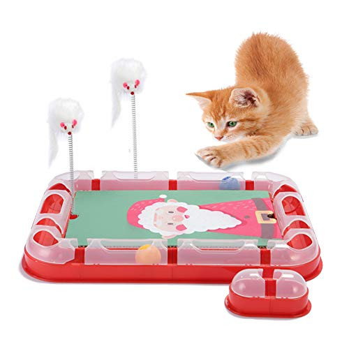 PGFUN 3 in 1 Cat Track Toy with Scratching Pad Reversible  and  Replaceable Cardboard Cat Scratcher with Balls  and  Wand Toy