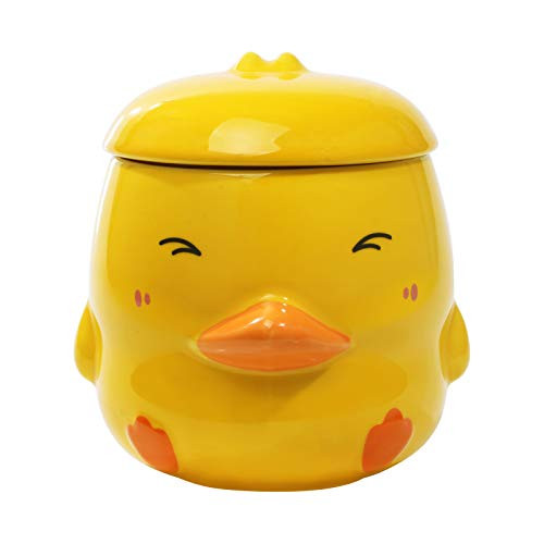 Teagas 14 oz Funny Duck Ceramic Coffee Mug for Women Tea Cup Cute Yellow Mugs with Lid