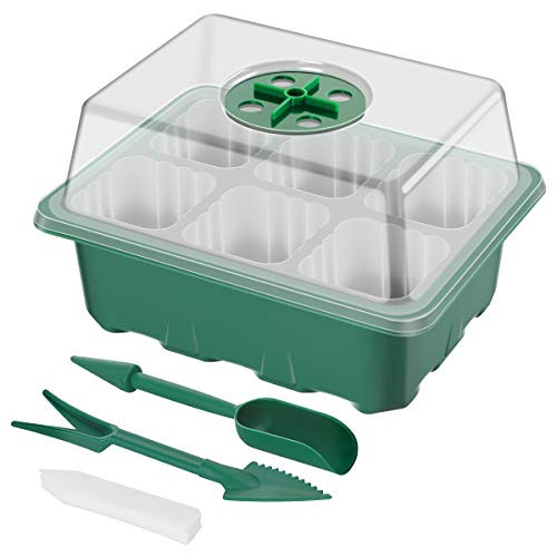 SUNNIOR 5 Set Seedling Starter Tray Propagator Germination Tray with Humidity Adjustable Dome Lids Greenhouse Grow Trays for Plant Seed Growing 6 Cells per Tray 10 Labels 2 Transplant Tools