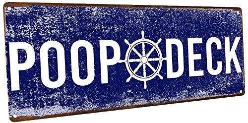Teegum Poop Deck 6 x 16 Inch Vintage Metal Sign Door Tin Sign Bath Boat and Nautical Wall Decor Blue