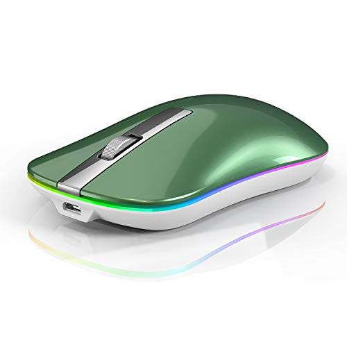 TENMOS T5 LED Wireless Mouse 2_4G Silent Slim Travel Mouse with USB Receiver Type-C Adapter Rechargeable Wireless Computer mice for LaptopPCMac Blackish Green