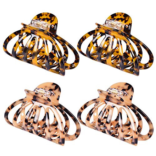 4PCS Hair Claw - wuyule Banana Hair Claw Clips French Design Hair Jaw Clip Barrettes celluloid Leopard print Large Fashion Accessories for Women Girls Dark Color