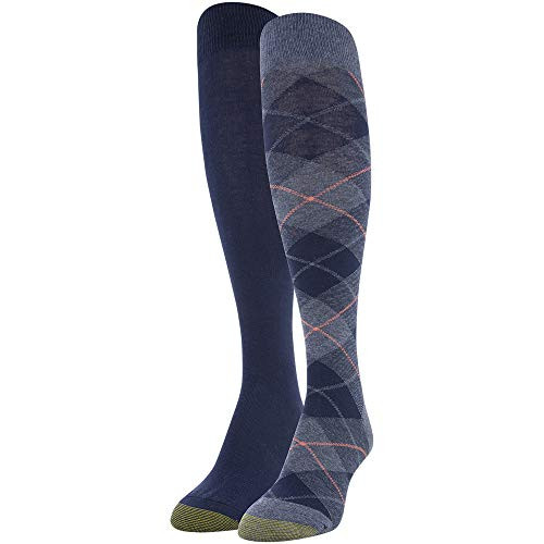 Gold Toe Womens Eco Plaid Knee Highs 2 Pairs Washed Blue Peacoat Shoe Size 6-9