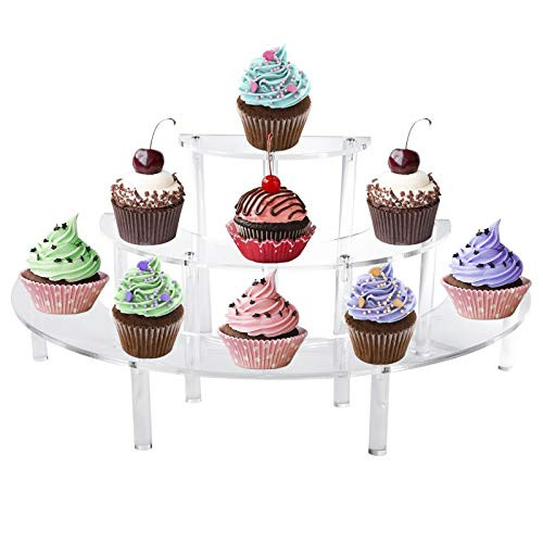HighFree 3 Tier Clear Acrylic Dessert Display Stand Half Moon Cupcake Display Stands Retail Risers Display Stand for Wedding Birthday Party or Collections
