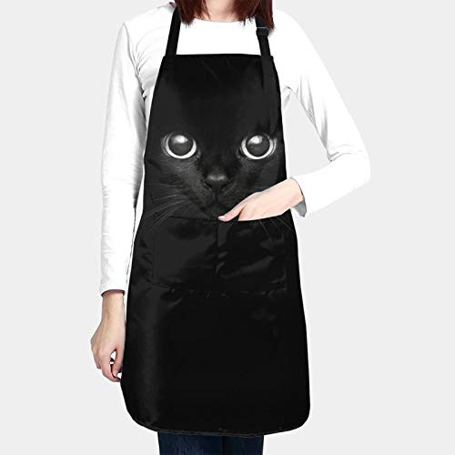 MSGUIDE Cute Black Cat Apron for Women with Pockets Adjustable Bib Apron Waterproof Home Kitchen Cooking Baking Gardening Apron