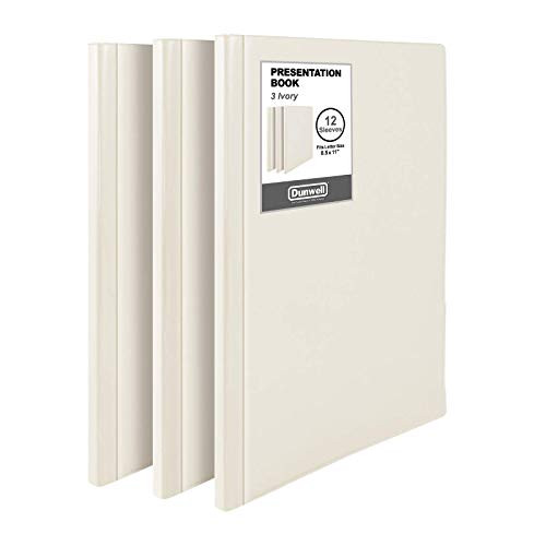 Dunwell 12-Pocket Portfolio Presentation Binders - Ivory 3 Pack Bound Presentation Books with Plastic Sleeves Each Displays 24 Pages 8_5x11 Sheets Pockets Binders Sheet Protector Binders