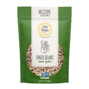 1000 Springs Mill - Non-GMO Pinto Beans  Used for Soups Stews Dips Chili Burritos Refried Beans and more  Bulk Dry Brown Beans  Resealable Bag  Vegan Friendly  24oz Pack of 3