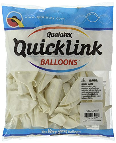 Pioneer Balloon 50 Count Pearl Quick Link Latex Balloons, 12", White