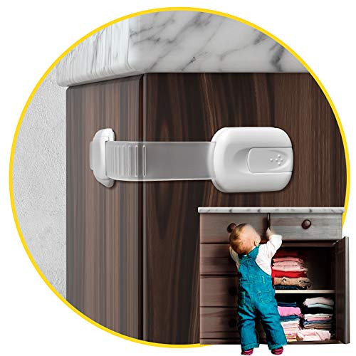 Child Safety Cabinet Locks for Babies 14 Pack Child Proof Latches Locks for Cabinets and Drawers Doors Baby Proofing Cabinet Strap Locks for Cupboards Fridge Toilet and Closet with 3M Adhesive