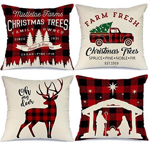 AENEY Buffalo Plaid Christmas Pillow Covers 16x16 Set of 4 Christmas Pillows Xmas Winter Holiday Throw Pillows Deer Farmhouse Christmas Decor Red Truck Christmas Decorations for Couch A265-16 AENEY Buffalo Plaid Christmas Pillow Covers 16x16 Set of 4 Christmas Pillows Xmas Winter Holiday Throw Pillows Deer Farmhouse Christmas Decor Red Truck Christmas Decorations for Couch A265-16