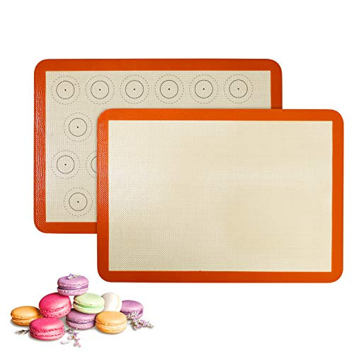 Silicone Macaroon Baking Mat Set of 2 Half Sheet Non Stick Reusable Silicone Pastry Baking Matfor Rolling Dough Kitchen Kneading Mat for Making Cookies Macaron Bread Pizza Pie Reusable Oven Liner