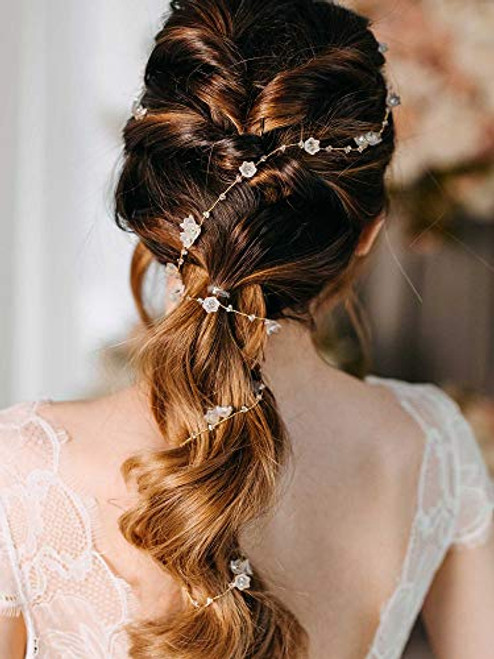 AW BRIDAL Wedding Headpiece Bohemian Bridal Headband Flower Wedding Hair Vine Boho Bridal Hair Accessories for Women Gold
