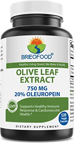 Brieofood Olive Leaf Extract 750 mg - 20 Oleuropein - Immune Support - 120 Veggie Capsules -