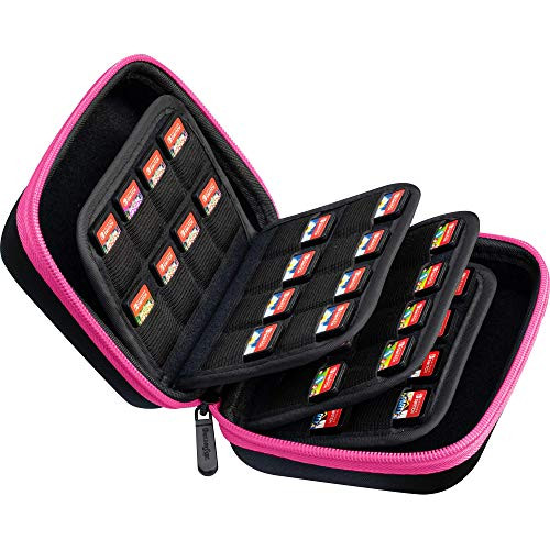 Butterfox Switch Game Card Case 64 Slots Storage Holder Hard Case for Nintendo Switch Game or PS Vita Or SD Memory Card PinkBlack