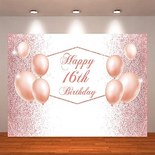 Crefelicid 7x5ft Happy 16th Birthday Backdrop Glitter Dots Pink Balloon Sixteen Birthday Background for Party Decorations Banner Photo Booth Supplies