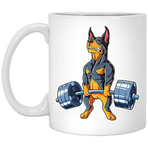 Doberman Weightlifting Coffee Mug - Funny Deadlift Fitness Gym Mug 11oz Doberman Weightlifting Coffee Mug - Funny Deadlift Fitness Gym Mug 11oz