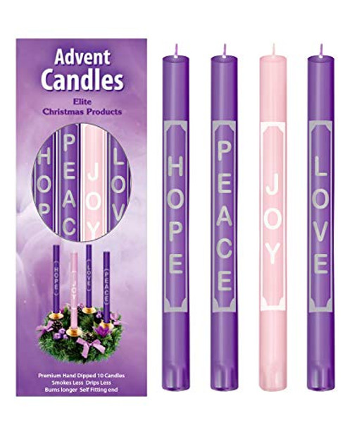 Advent Candles With Words Love Peace Hope Joy On the Candles - Christmas Advent Candle Set of 4 For Advent Rings and Advent Wreaths- Premium Hand Made - Self Fitting End - For Church Advent Wreath Advent Candles With Words Love Peace Hope Joy On the Candles - Christmas Advent Candle Set of 4 For Advent Rings and Advent Wreaths- Premium Hand Made - Self Fitting End - For Church Advent Wreath