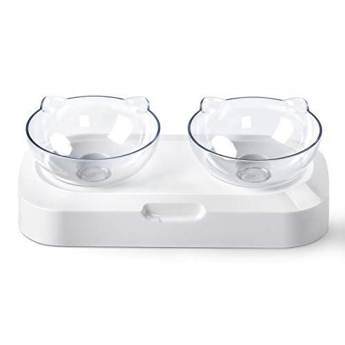 EZMioo Elevated Cat Bowls with 2 Bowls 15 Tilted Raised Cat Food and Water Bowls Stress Free Food Grade Material Nonslip No Spill Pet Feeding Bowls for Cat and Small Dogs