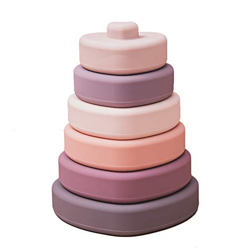Promise Babe Silicone Stacking Toys Heart Shape Stacking Blocks Soft Baby Toy 6pcs Building Stacker