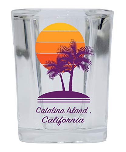Catalina Island Souvenir 2 Ounce Square Shot Glass Palm Design 4-Pack