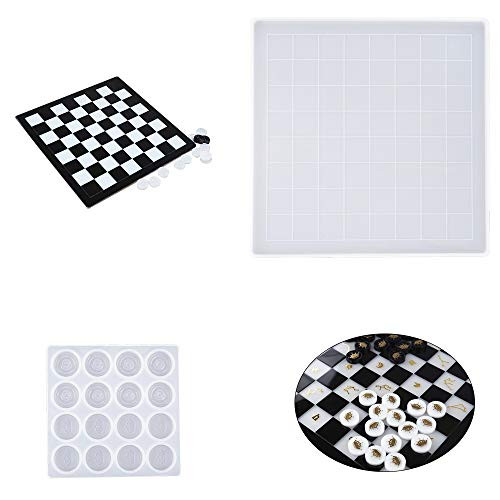 Chess Board Silicone Resin Molds Crystal Epoxy Resin Mold Chess Board Casting Mold with 3D Chess Piece Molds for DIY Resin Crafts Making Chess Board Silicone Resin Molds Crystal Epoxy Resin Mold Chess Board Casting Mold with 3D Chess Piece Molds for DIY Resin Crafts Making