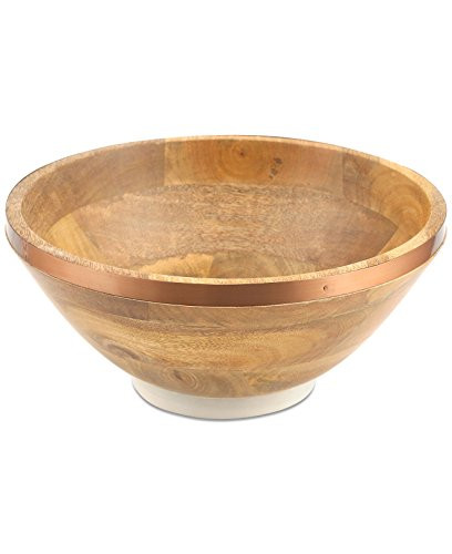 Thirstystone Mango Wood Salad Bowl with Copper Finish Band.