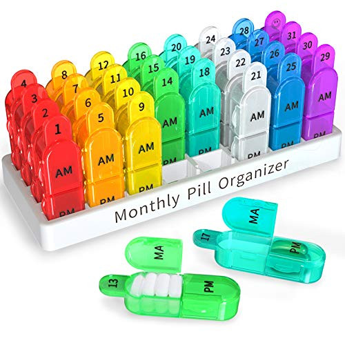 Zoksi Monthly Pill Organizer 2 Times a Day 30 Day Pill Box Organizer Am Pm Daily Pill Case with 32 Large Compartments for Each Day Portable Travel Pill Container for Vitamins and Medicine