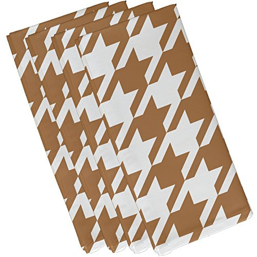 E By Design Houndstooth Geometric Print Napkin, 19" by 19", Brown