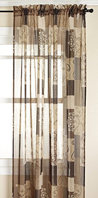 Style Master Renaissance Home Fashion Jasmine Tile Print Sheer Rod Pocket Panel, Mocha, 56-Inch by 84-Inch