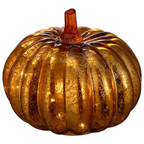 OSALADI Mercury Glass Pumpkin Light Battery Operated LED Light up Pumpkin Tabletop Ornaments for Halloween Fall Harvest Thanksgivings