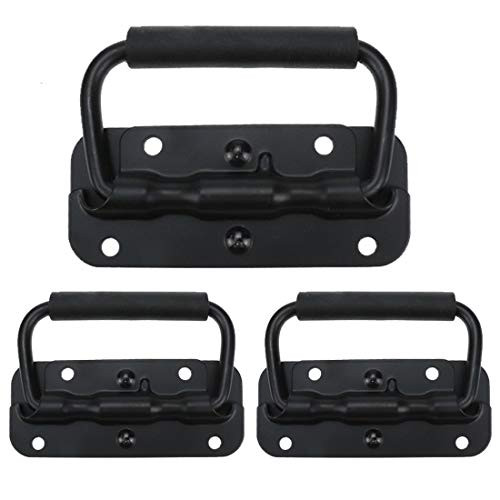 Coshar 3_9x2_8 Metal Cabinet Hardware Black Recessed Spring Loaded Pull HandlePack of 3with Screws