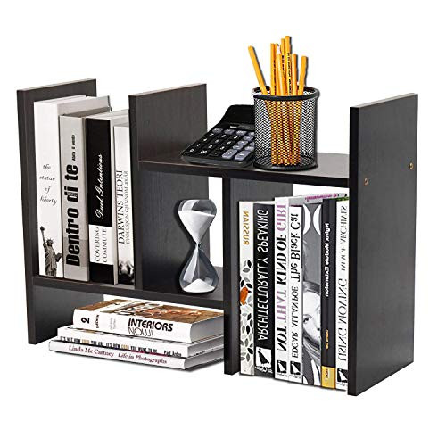 Meikuler Desktop Shelf Organizer Adjustable Wood Display Desk Shelf Office Storage Rack Tabletop Bookshelf Multipurpose Shelves for Home Decor Office Gifts Brown