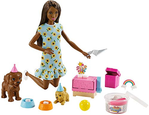 Barbie Doll 11_5-inch Brunette and Puppy Party Playset with 2 Pet Puppies Dough Cake Mold and Accessories Gift for 3 to 7 Year Olds Barbie Doll 11_5-inch Brunette and Puppy Party Playset with 2 Pet Puppies Dough Cake Mold and Accessories Gift for 3 to 7 Year Olds