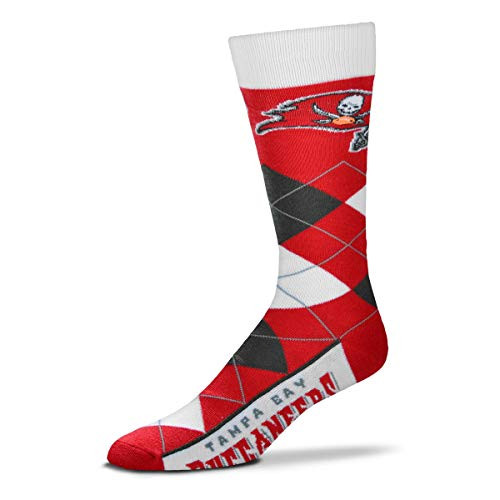 For Bare Feet - NFL Mens Argyle Lineup Dress Crew Socks Tampa Bay Buccaneers Medium 5-10