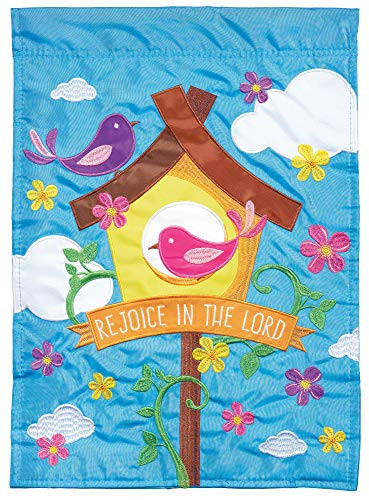 Dicksons Rejoice Him Yellow Birdhouse 13 x 18 Polyester Outdoor Small Double Applique Garden Flag