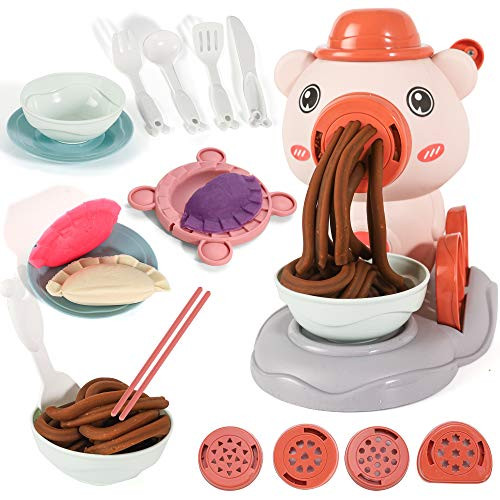 JHONG Playdough Toys Kitchen Creations Cartoon Pig Tools Play Dough Mold Set for Toddlers and Kids with 8 cans playdough and 12 Tools
