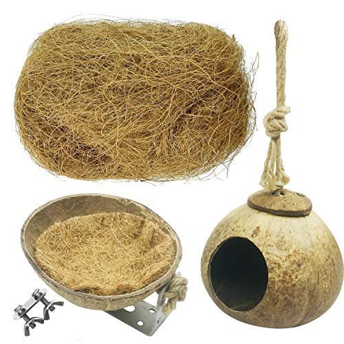 Allazone 3 PCS Bird Breeding Nest for Cage Natural Coconut Shell Bird Nest Natural Coconut Nest Accessories Toys for Parakeet Cockatiel Parakeet Parrot
