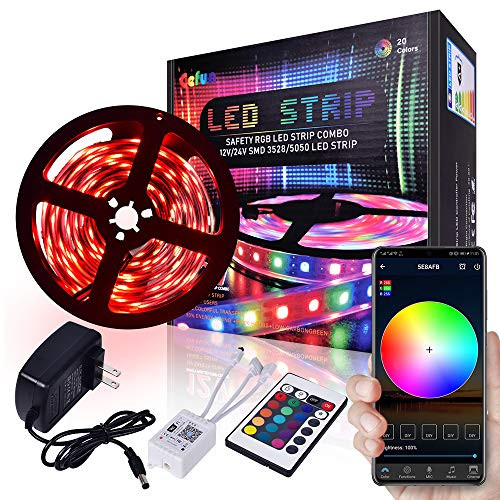 16_4ft LED Strip Lights Smart Led Lights Music Sync Color Changing Rope Lights SMD 5050 RGB Light Strips with APP Controller Apply for TV Bedroom Party and Home Decoration