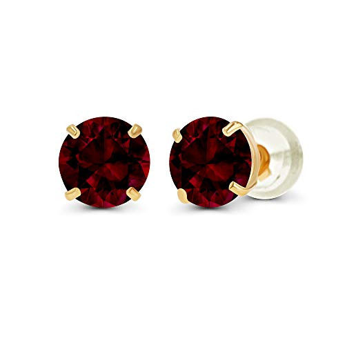 14K Yellow Gold Plated Sterling Silver 4mm Round Natural Garnet January Birthstone Prong Set Stud Earrings For Women and Girls