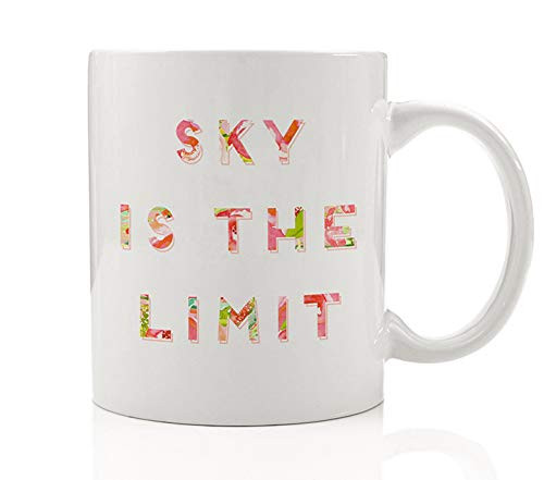 Sky Is The Limit Coffee Mug Idea Pretty Pink Floral Inspirational Graduation Birthday Christmas for Girl Grad Sister Daughter Woman Friend Coworker 11oz Ceramic Tea Cup DM0117_2