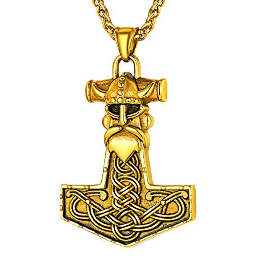 FaithHeart Odin Thors Hammer Pendant 18K Gold Plated Nordic Viking Mjolnir Necklace Helmet Talisman Vintage Celtic Knot Necklaces for Men-Gold Customize FaithHeart Odin Thors Hammer Pendant 18K Gold Plated Nordic Viking Mjolnir Necklace Helmet Talisman Vintage Celtic Knot Necklaces for Men-Gold Customize